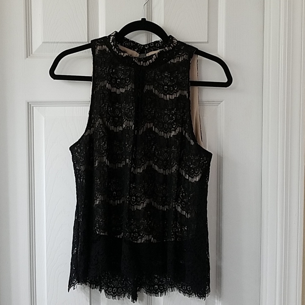Worn 1 time black lace over nude top